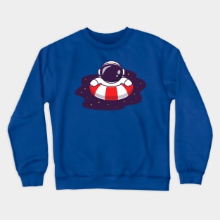 Cute Astronaut Swimming On Space Pool Cartoon Crewneck Sweatshirt